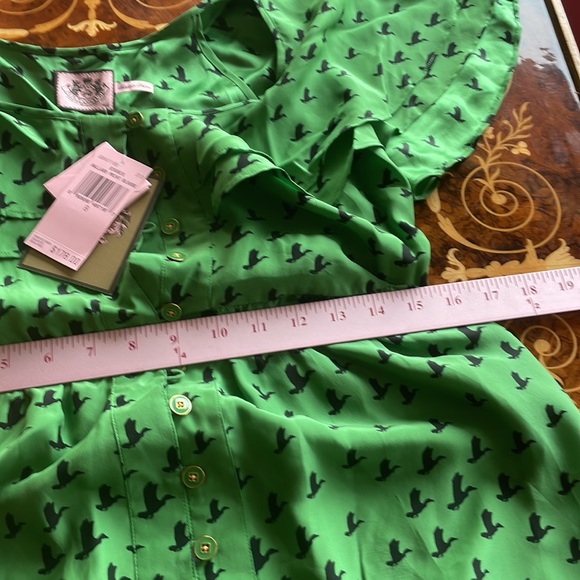 JUICY COUTURE sz8 Mallard duck flutter sleeve blouse top button down shirt SILK - Picture 5 of 7